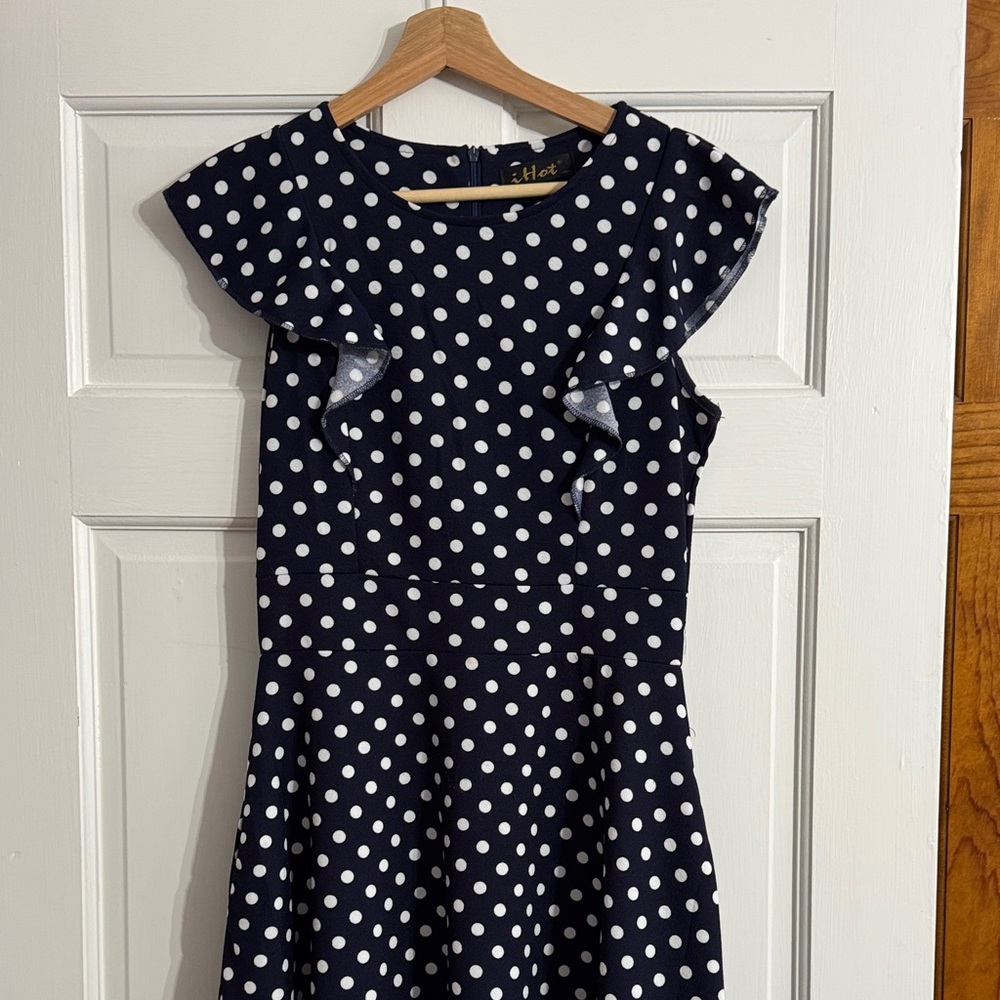 Elegant Navy Polka Dot Dress
